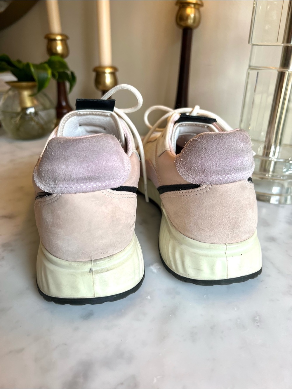 Ecco Women's Pale Pink Suede & Mesh Lace-Up Sneakers - Picture 4 of 8